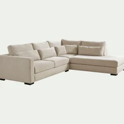 Canapé petit angle droit fixe avec méridienne en tissu doux - beige roucas