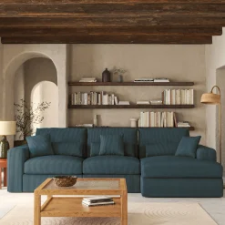 Canapé petit angle droit fixe en velours côtelé - bleu