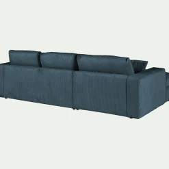 Canapé petit angle droit fixe en velours côtelé - bleu