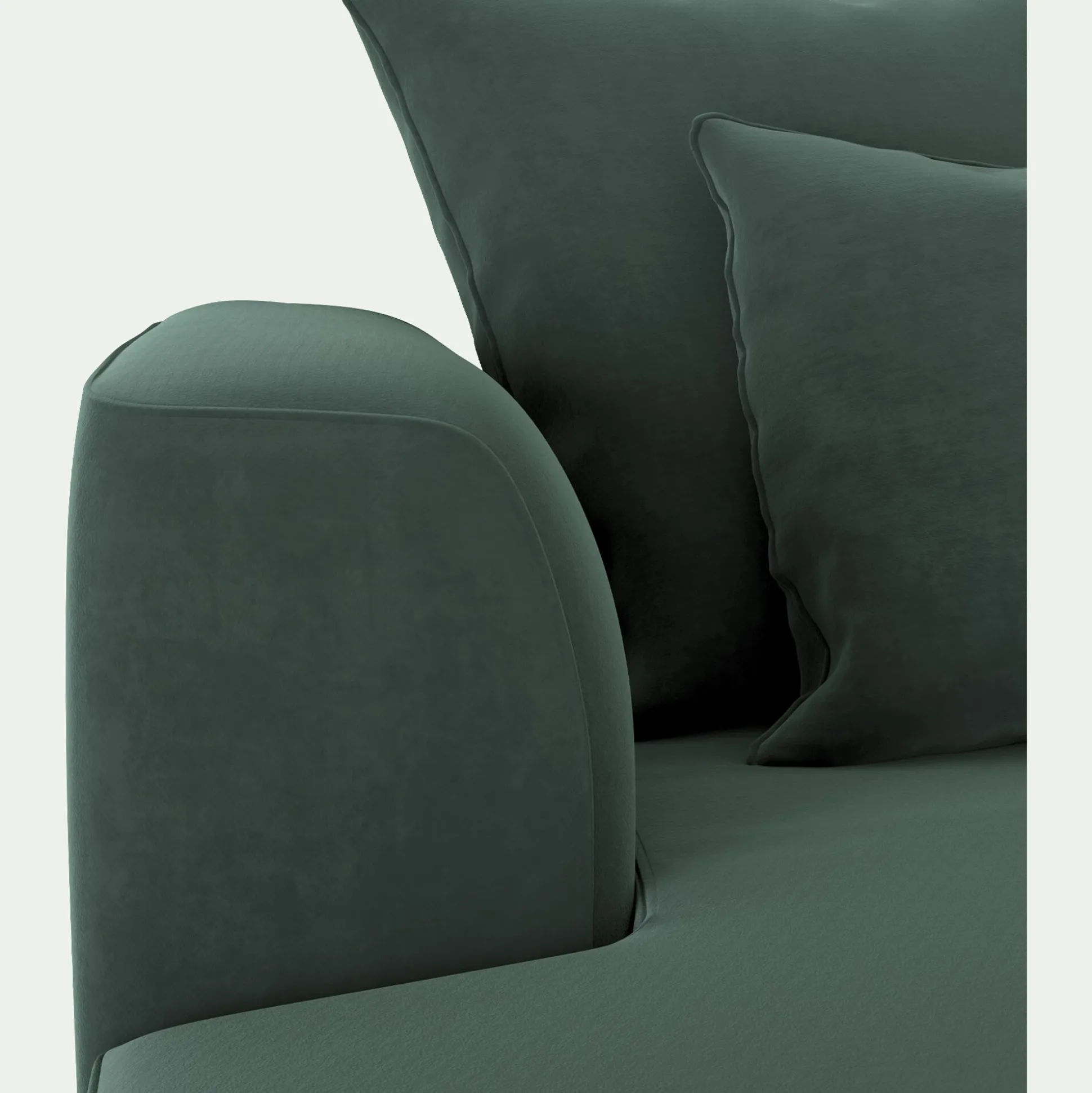 Canapé petit angle droit fixe en tissu velours - vert sauge