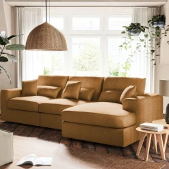 Canapé petit angle droit fixe en tissu chenille benjo - jaune argan