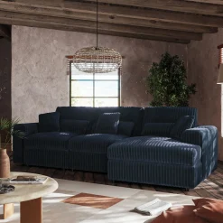 Canapé petit angle droit fixe en tissu côtelé bita - bleu calabrun