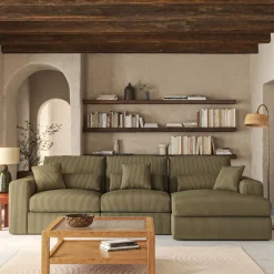 Canapé petit angle droit fixe en velours côtelé sastel - vert cèdre