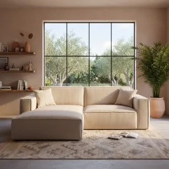 Canapé petit angle gauche fixe en tissu Genesis - beige