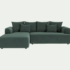 Canapé petit angle gauche fixe en tissu velours - vert sauge