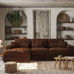 Canapé petit angle gauche fixe en tissu côtelé bita - brun rustrel