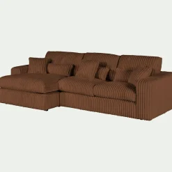 Canapé petit angle gauche fixe en tissu côtelé bita - brun rustrel