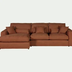 Canapé petit angle gauche fixe en tissu chenille benjo - brun rustrel