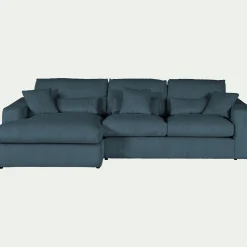 Canapé petit angle gauche fixe en velours côtelé - bleu