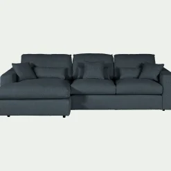 Canapé petit angle gauche fixe en tissu bouclette - bleu
