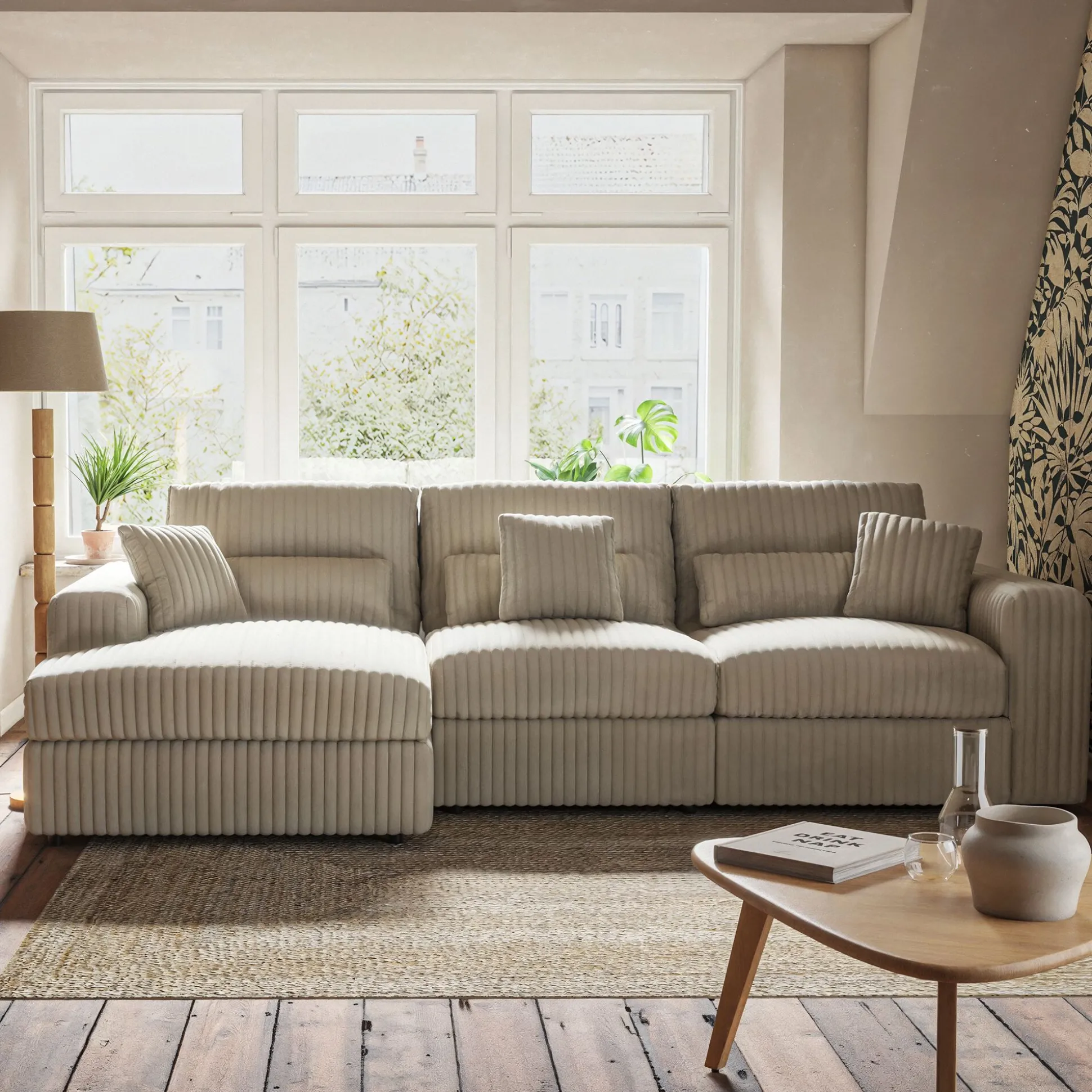 Canapé petit angle gauche fixe en tissu côtelé bita - blanc ventoux