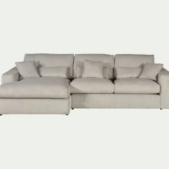 Canapé petit angle gauche fixe en velours côtelé sastel - beige roucas