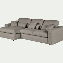 Canapé petit angle gauche fixe en tissu bouclette - gris clair