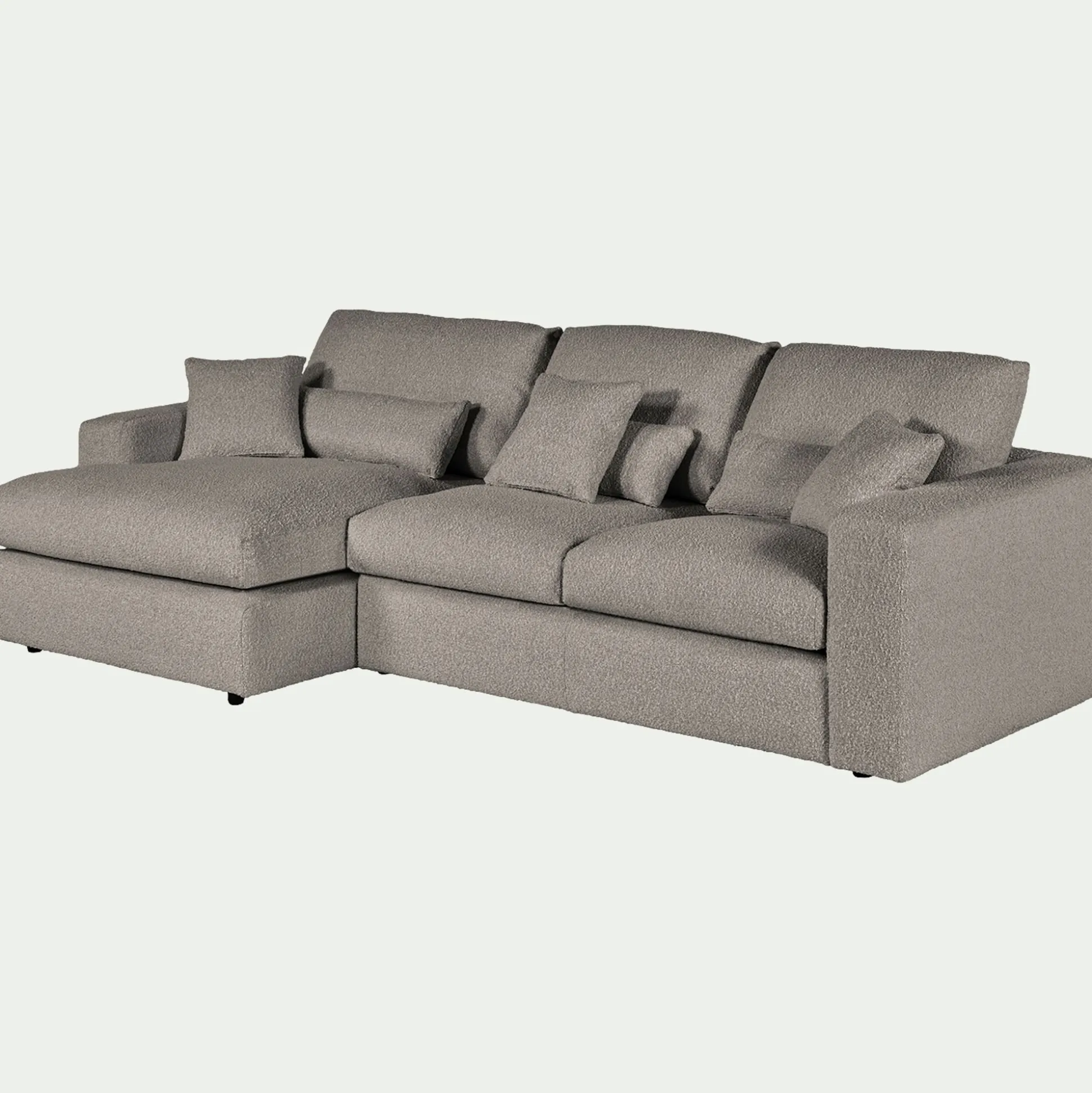 Canapé petit angle gauche fixe en tissu bouclette - gris clair