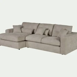 Canapé petit angle gauche fixe en tissu chenille benjo - beige roucas