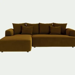 Canapé petit angle gauche fixe en tissu velours - bronze