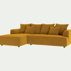 Canapé petit angle gauche fixe en tissu velours - jaune argan