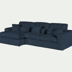Canapé petit angle gauche fixe en tissu côtelé bita - bleu calabrun