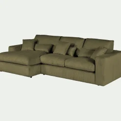 Canapé petit angle gauche fixe en velours côtelé - vert cèdre