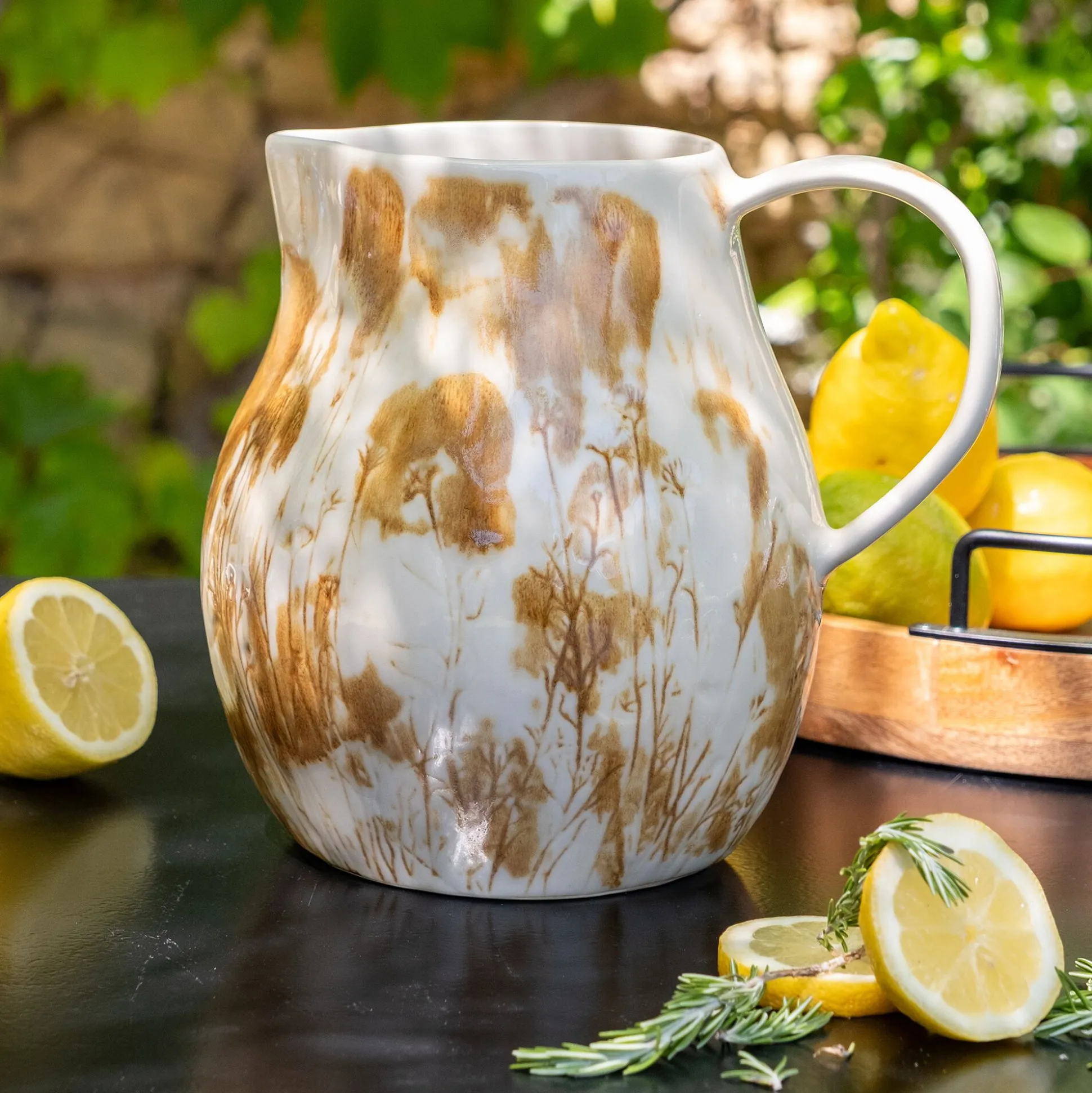 Carafe avec anse en grès 1L - jaune argan