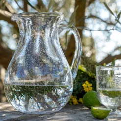 Carafe avec anse en verre bullé 1,5L - transparent