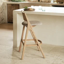 Chaise de bar en chêne et tissu H99cm - gris