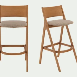 Chaise de bar en chêne et tissu H99cm - gris