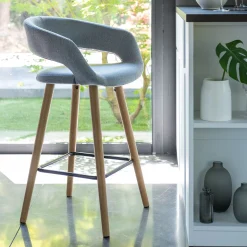 Chaise de bar en tissu avec accoudoirs H65,5cm - gris