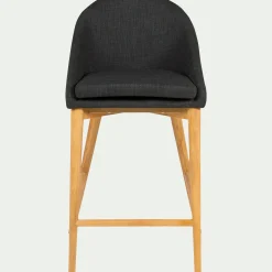 Chaise de bar en tissu gris foncé pieds bois - H66cm
