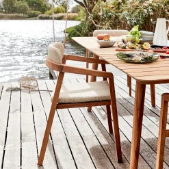 Chaise de jardin avec accoudoirs en teck massif - bois foncé