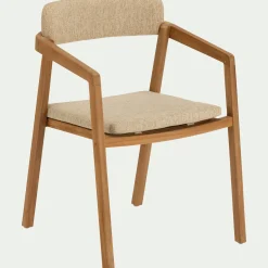 Chaise de jardin avec accoudoirs en teck massif - bois foncé