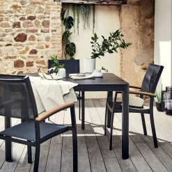 Chaise de jardin empilable avec accoudoirs en aluminium - noir