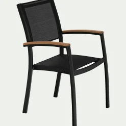 Chaise de jardin empilable avec accoudoirs en aluminium - noir