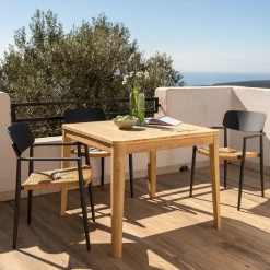 Chaise de jardin empilable avec accoudoirs en aluminium et résine tressée - gris anthracite