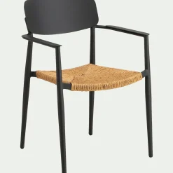 Chaise de jardin empilable avec accoudoirs en aluminium et résine tressée - gris anthracite