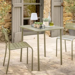 Chaise de jardin empilable en acier - vert kaki