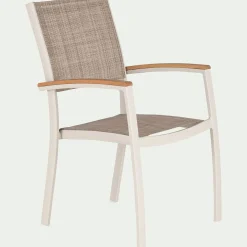 Chaise de jardin empilable avec accoudoirs en aluminium - blanc écru