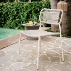 Chaise de jardin en acier et cordage - beige