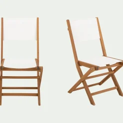 Chaise de jardin pliante en acacia huilé et tissu - blanc