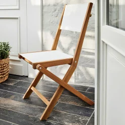 Chaise de jardin pliante en acacia huilé et tissu - blanc