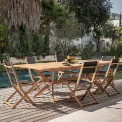 Chaise de jardin pliante en acacia huilé et tissu - noir