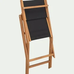 Chaise de jardin pliante en acacia huilé et tissu - noir
