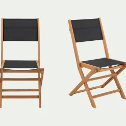 Chaise de jardin pliante en acacia huilé et tissu - noir