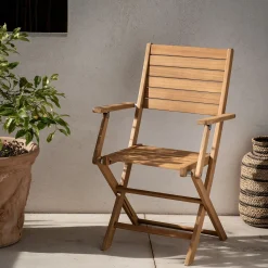 Chaise de jardin pliante avec accoudoirs en acacia - bois clair