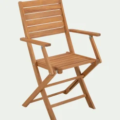 Chaise de jardin pliante avec accoudoirs en acacia - bois clair