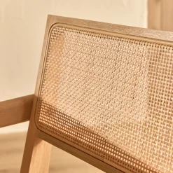 Chaise de repas avec accoudoirs en acajou et cannage - bois clair