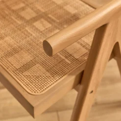 Chaise de repas avec accoudoirs en acajou et cannage - bois clair