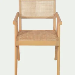Chaise de repas avec accoudoirs en acajou et cannage - bois clair