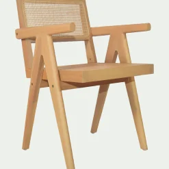 Chaise de repas avec accoudoirs en acajou et cannage - bois clair