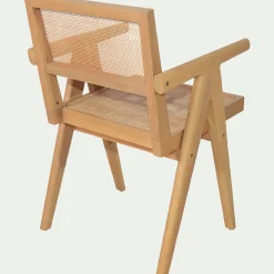 Chaise de repas avec accoudoirs en acajou et cannage - bois clair